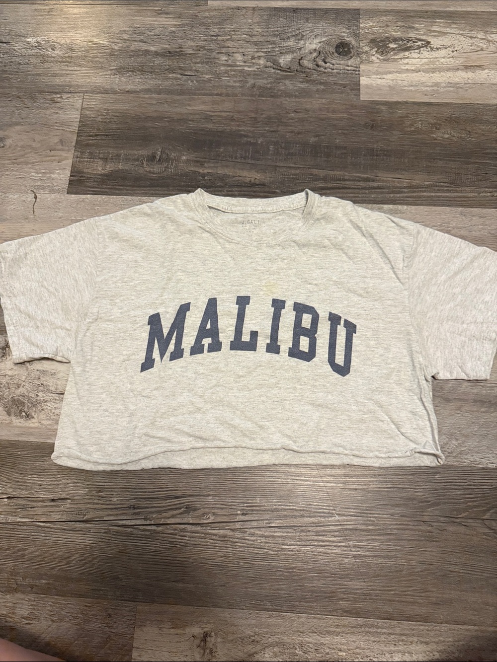 Malibu Graphic Crop Top - Light Gray with Navy Print